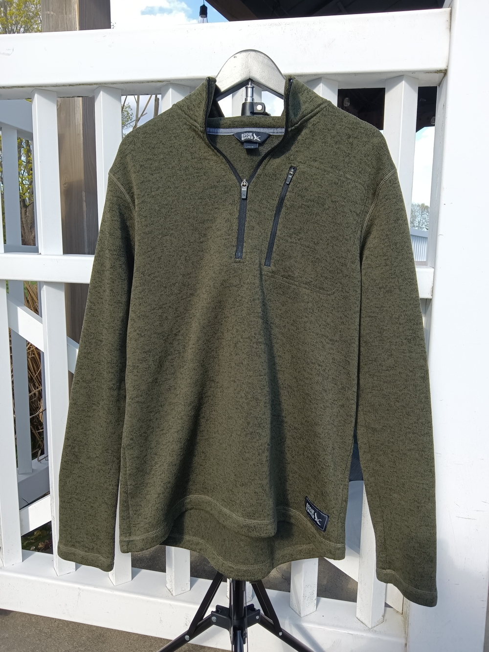 Eddie Bauer Men's Olive Zip-Up Sweater with Chest Pocket